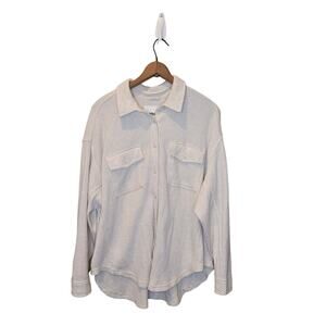 Aerie Womens Cream Lumberjane Waffle Knit Button Down Shirt Small Oversized